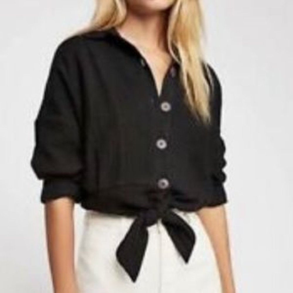 Free People Sun Streaks Tie-Front Button Up Gauze Shirt 100% cotton - M